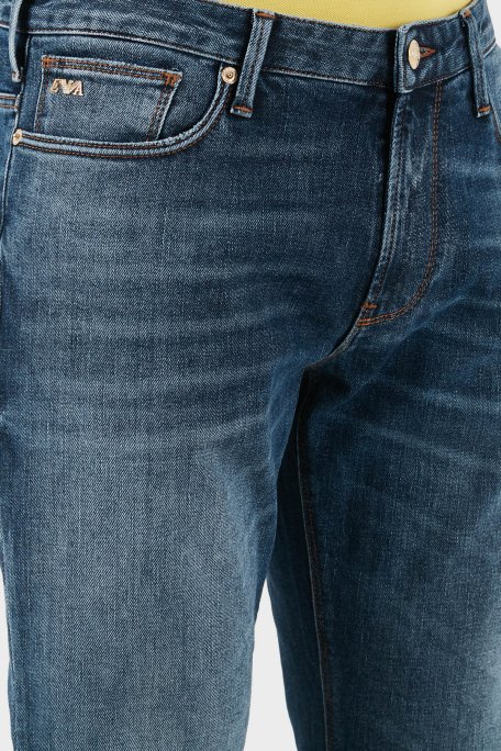 Emporio Armani Pamuklu Slim Fit Normal Bel Düz Paça Jeans Erkek Kot Pantolon EM000121 AF13272 MB002 LACİVERT - 5