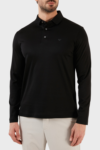 Emporio Armani Pamuklu Slim Fit Uzun Kollu Düğmeli Erkek Polo Yaka Sweat 8N1F97 1JUVZ 0999 SİYAH - 1