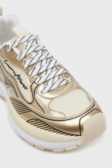 Emporio Armani Parlak Görünümlü Logolu Hakiki Deri Kalın Taban Bayan Ayakkabı X3X238 XR388 00194 GOLD - 5