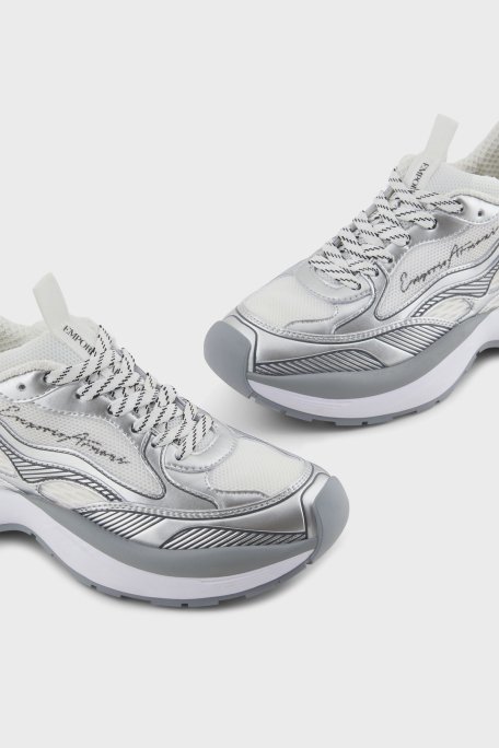 Emporio Armani Parlak Görünümlü Logolu Hakiki Deri Kalın Taban Bayan Ayakkabı X3X238 XR388 00520 GÜMÜŞ - 4