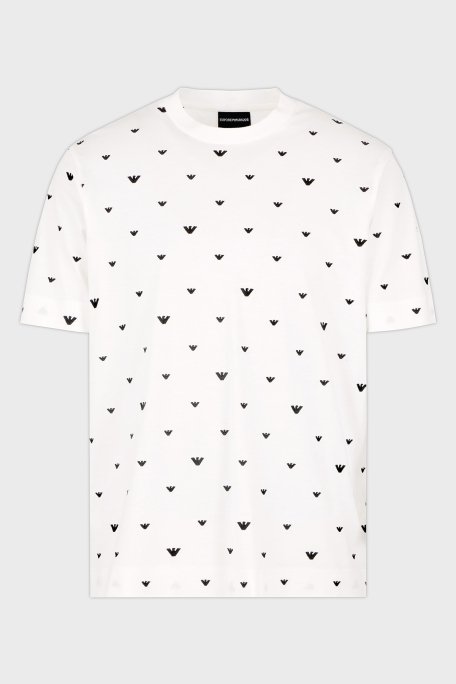 Emporio Armani Regular Fit Bisiklet Yaka Tamamı Logolu Erkek T Shirt EM001400 AF10017 F0085 BEYAZ - 6