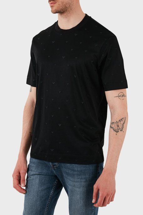 Emporio Armani Regular Fit Bisiklet Yaka Tamamı Logolu Erkek T Shirt EM001400 AF10017 FC185 SİYAH - 1