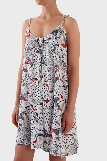 Emporio Armani Regular Fit Desenli İnce Askılı Bayan Elbise 262641 2R343 70210 BEYAZ - 2