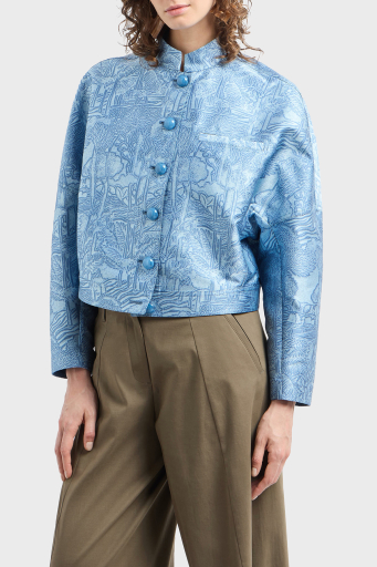 Emporio Armani Regular Fit Dik Yaka Tamamı Jakarlı Bayan Ceket EW001548 TE13445 F9024 AÇIK MAVİ - 1