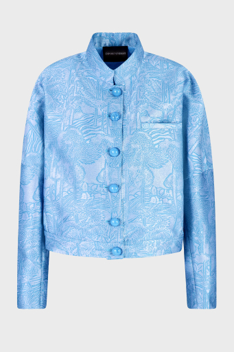Emporio Armani Regular Fit Dik Yaka Tamamı Jakarlı Bayan Ceket EW001548 TE13445 F9024 AÇIK MAVİ - 5