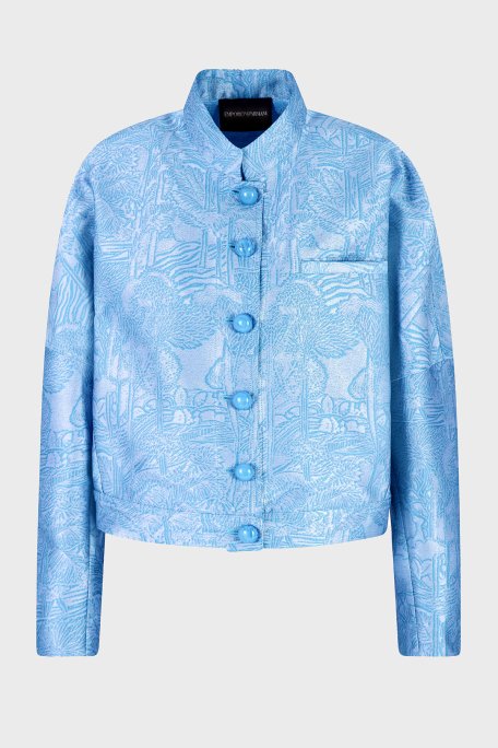 Emporio Armani Regular Fit Dik Yaka Tamamı Jakarlı Bayan Ceket EW001548 TE13445 F9024 AÇIK MAVİ - 5