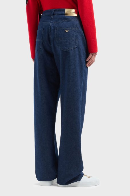 Emporio Armani Regular Fit Orta-Yüksek Bel Geniş Paça İşlemeli Jeans Bayan Kot Pantolon EW000736 AF12436 MB001 LACİVERT - 3