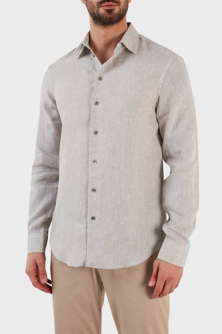 Emporio Armani Regular Fit Uzun Kollu Keten Erkek Gömlek D41SM0 D10F9 600 AÇIK GRİ - 1