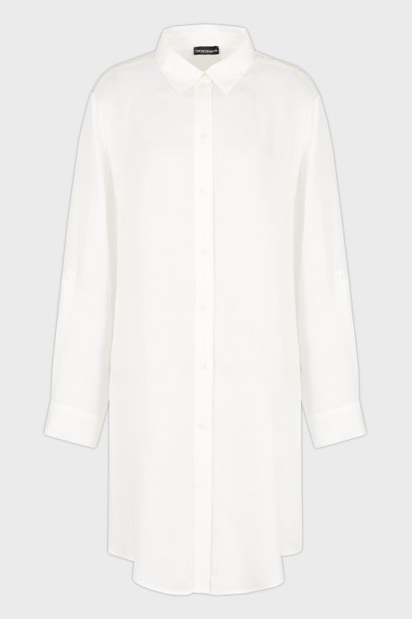 Emporio Armani Relaxed Fit Logolu Dantel Detaylı Kısa Bayan Gömlek Elbise EW000568 AF12188 U1131 BEYAZ - 8