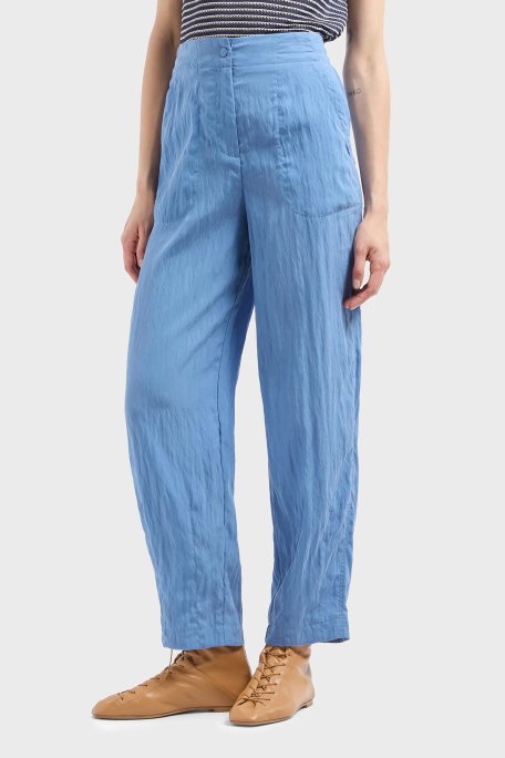 Emporio Armani Relaxed Fit Yüksek Bel Düz Paça Cupra Bayan Pantolon EW000654 AF12644 U9324 MAVİ - 1