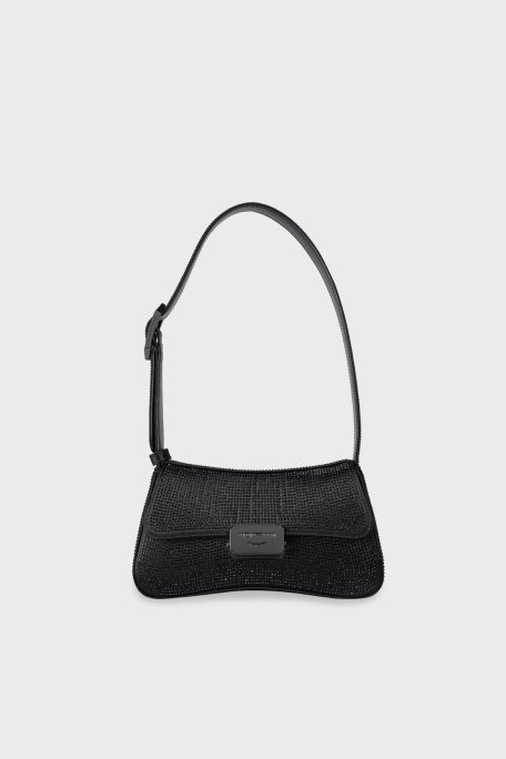 Emporio Armani Saten Logolu Elmas İşlemeli Ayarlanabilir Omuz Askılı Bayan Çanta Y3E244 YZZ9I8 1138 SİYAH - 1