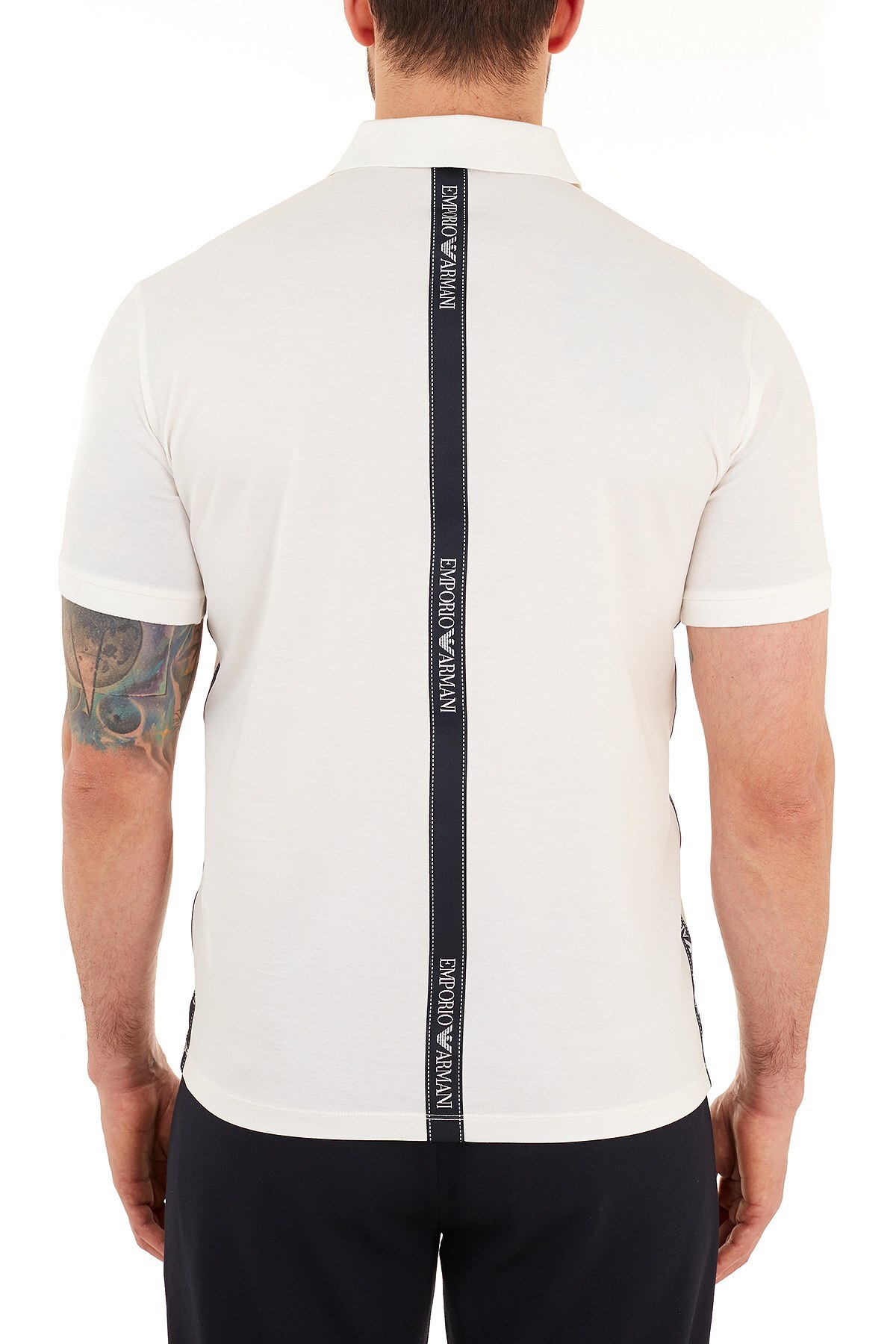 Emporio Armani Şerit Detaylı % 100 Pamuk Düğmeli T Shirt Erkek Polo S 6H1FE4 1JTUZ 0101 BEYAZ
