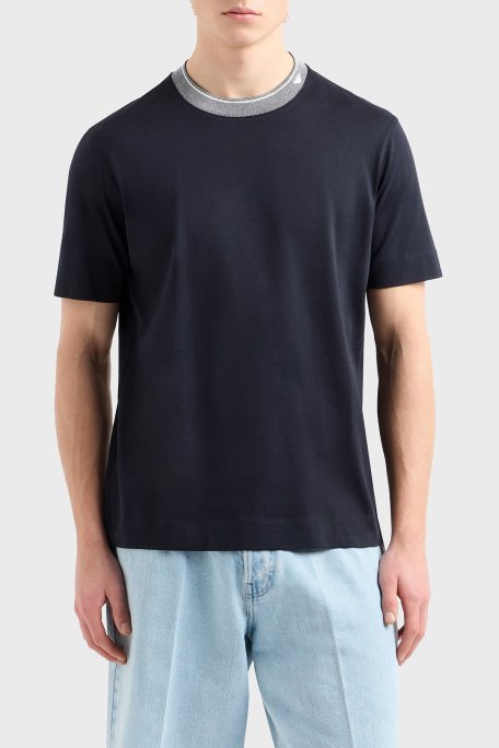 Emporio Armani Şerit Detaylı % 100 Pamuk Regular Fit Sıfıt Yaka Erkek T Shirt EM000853 AF12926 UB118 LACİVERT - 1