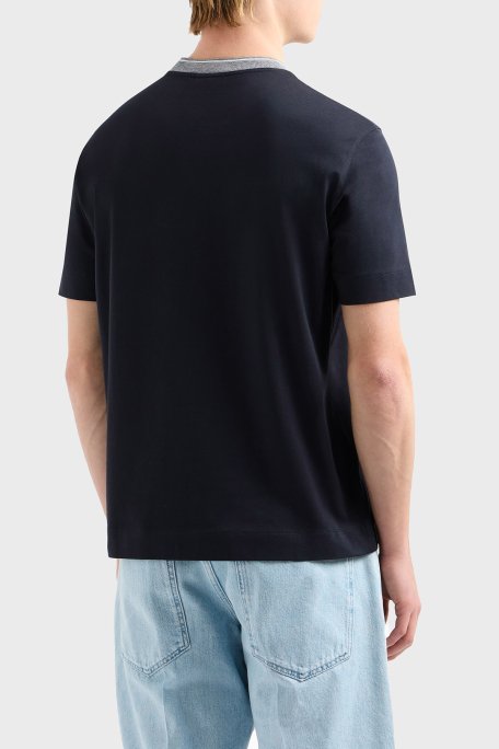 Emporio Armani Şerit Detaylı % 100 Pamuk Regular Fit Sıfıt Yaka Erkek T Shirt EM000853 AF12926 UB118 LACİVERT - 8