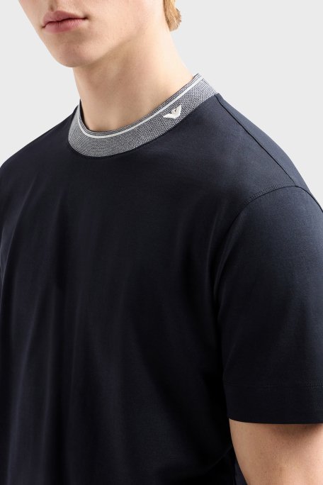 Emporio Armani Şerit Detaylı % 100 Pamuk Regular Fit Sıfıt Yaka Erkek T Shirt EM000853 AF12926 UB118 LACİVERT - 9