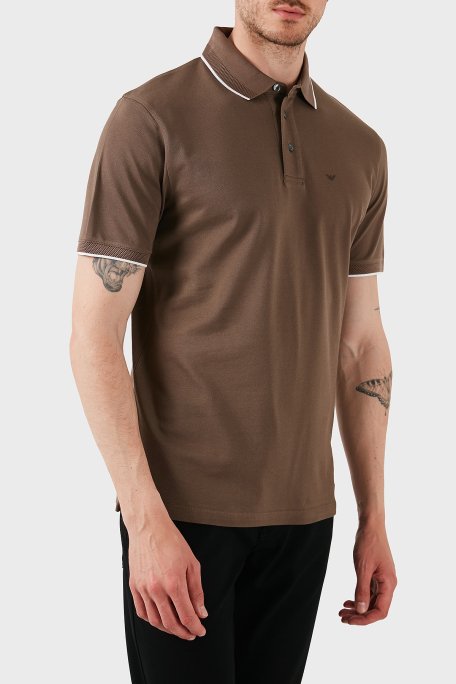 Emporio Armani Şeritli % 100 Pamuk Düğmeli Erkek Polo Yaka T Shirt EM000858 AF12955 U6195 KAHVE - 2