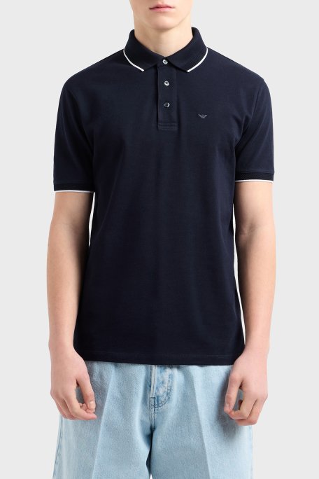Emporio Armani Şeritli % 100 Pamuk Düğmeli Erkek Polo Yaka T Shirt EM000858 AF12955 UB118 LACİVERT - 1