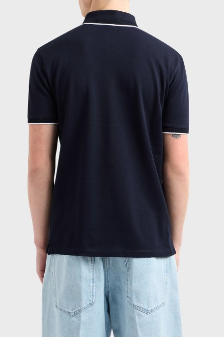 Emporio Armani Şeritli % 100 Pamuk Düğmeli Erkek Polo Yaka T Shirt EM000858 AF12955 UB118 LACİVERT - 3