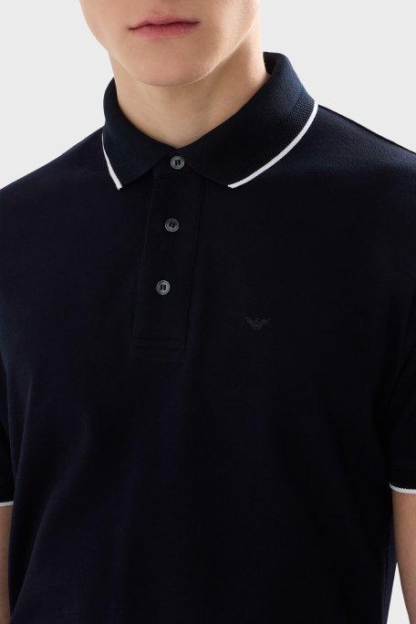 Emporio Armani Şeritli % 100 Pamuk Düğmeli Erkek Polo Yaka T Shirt EM000858 AF12955 UB118 LACİVERT - 4