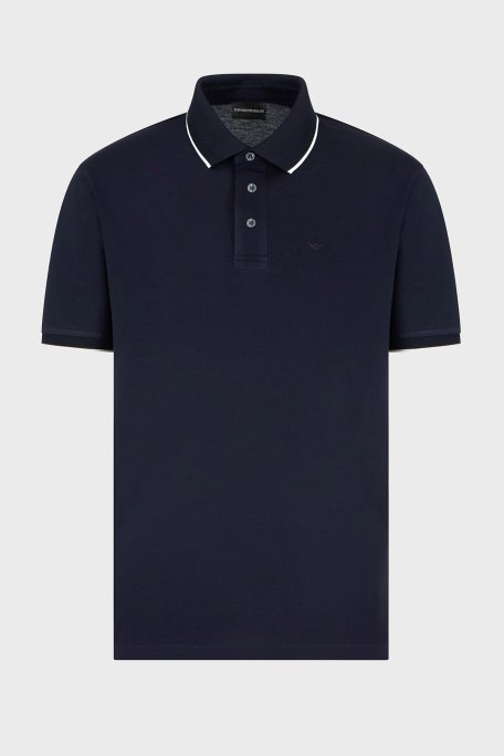 Emporio Armani Şeritli % 100 Pamuk Düğmeli Erkek Polo Yaka T Shirt EM000858 AF12955 UB118 LACİVERT - 5