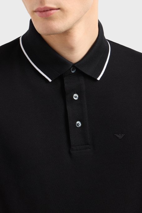 Emporio Armani Şeritli % 100 Pamuk Düğmeli Erkek Polo Yaka T Shirt EM000858 AF12955 UC001 SİYAH - 4