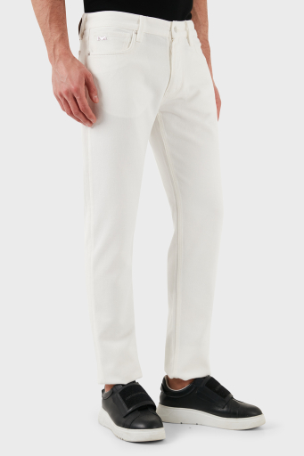 Emporio Armani Slim Fit Düşük Bel Düz Paça Jeans Erkek Kot Pantolon EM000668 AF12631 U0003 BEYAZ - 1