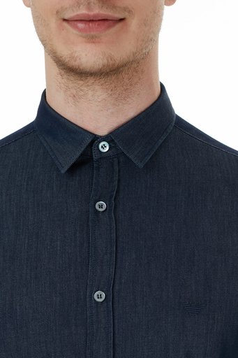Emporio Armani Slim Fit Düz Yaka % 100 Pamuk Erkek Gömlek 6H1C03 1DG5Z 0941 LACİVERT - 6