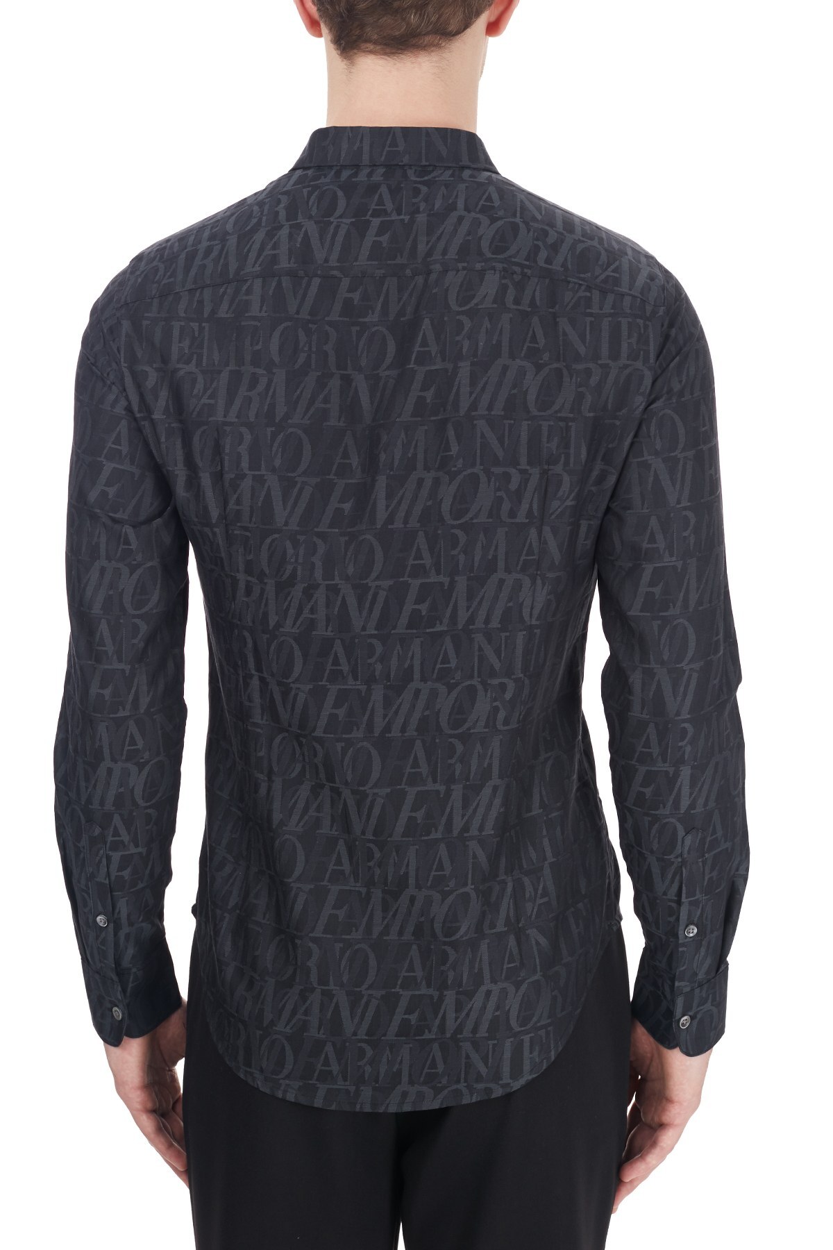 Emporio Armani Slim Fit Logo Baskılı Düz Yaka % 100 Pamuk Erkek Gömlek 6H1C09 1NJZZ F620 LACİVERT