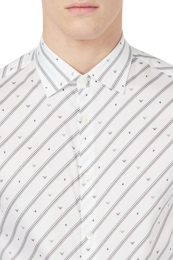 Emporio Armani Slim Fit Logo Baskılı Pamuklu Erkek Gömlek 3K1CC1 1NXTZ F124 BEYAZ - 5