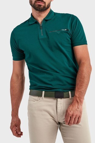 Emporio Armani - Emporio Armani Slim Fit Pamuklu Fermuarlı Erkek Polo T Shirt 6L1F94 1JTKZ 0576 YEŞİL (1)