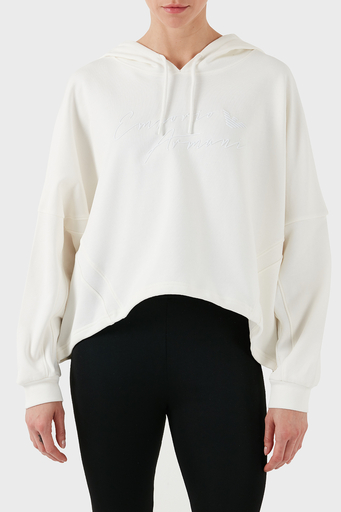 Emporio Armani Streç Pamuklu Boyfirend Fit Kapüşonlu Bayan Sweat 6D2M7F 2J49Z 0101 BEYAZ - 1
