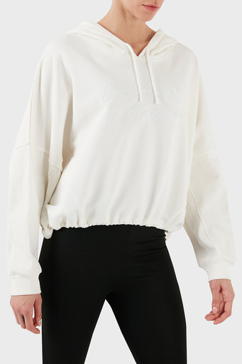 Emporio Armani Streç Pamuklu Boyfirend Fit Kapüşonlu Bayan Sweat 6D2M7F 2J49Z 0101 BEYAZ - 4