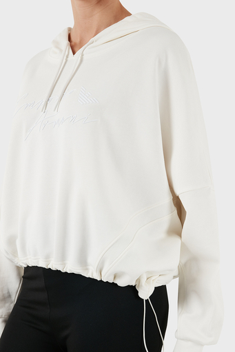 Emporio Armani Streç Pamuklu Boyfirend Fit Kapüşonlu Bayan Sweat 6D2M7F 2J49Z 0101 BEYAZ - 5
