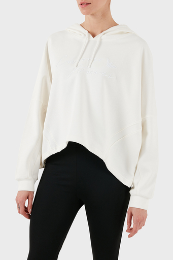 Emporio Armani Streç Pamuklu Boyfirend Fit Kapüşonlu Bayan Sweat 6D2M7F 2J49Z 0101 BEYAZ - 8