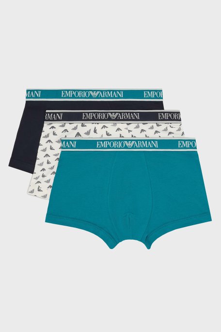 Emporio Armani Streç Pamuklu Logo Baskılı 3 Pack Erkek Boxer EM000370 AF10779 MB092 Siyah-Beyaz-Yeşil - 1