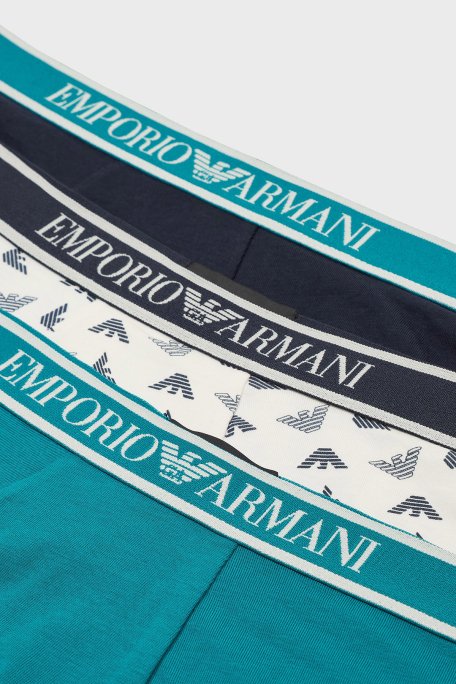 Emporio Armani Streç Pamuklu Logo Baskılı 3 Pack Erkek Boxer EM000370 AF10779 MB092 Siyah-Beyaz-Yeşil - 4