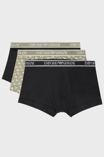 Emporio Armani Streç Pamuklu Logo Baskılı 3 Pack Erkek Boxer EM000370 AF10779 MC065 Haki-Siyah-Siyah - 5