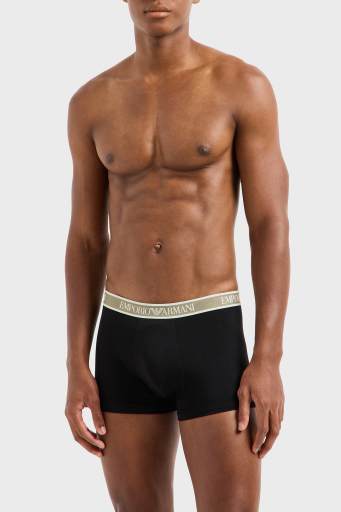 Emporio Armani Streç Pamuklu Logo Baskılı 3 Pack Erkek Boxer EM000370 AF10779 MC065 Haki-Siyah-Siyah - 6