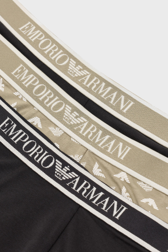Emporio Armani Streç Pamuklu Logo Baskılı 3 Pack Erkek Boxer EM000370 AF10779 MC065 Haki-Siyah-Siyah - 8