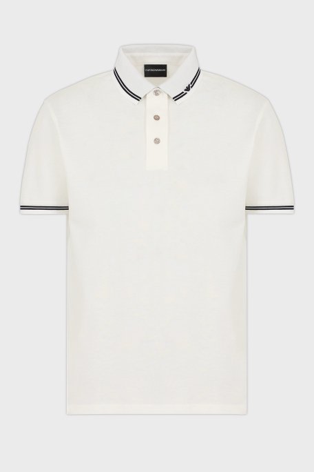 Emporio Armani Streç Pamuklu Regular Fit Düğmeli Erkek Polo Yaka T Shirt EM000852 AF12955 F0068 BEYAZ - 5