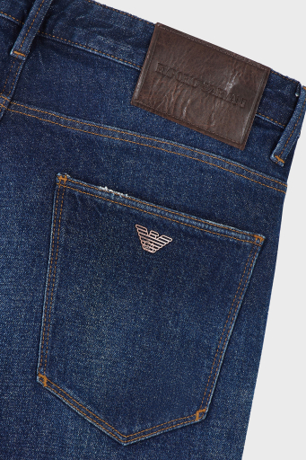 Emporio Armani Streç Pamuklu Slim Fit Düşük Bel Dar Paça Jeans Erkek Kot Pantolon EM000121 AF13281 MB001 LACİVERT - 5