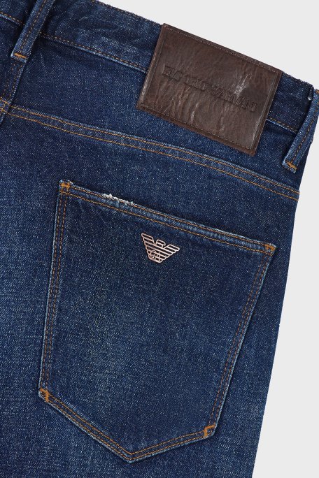 Emporio Armani Streç Pamuklu Slim Fit Düşük Bel Dar Paça Jeans Erkek Kot Pantolon EM000121 AF13281 MB001 LACİVERT - 5