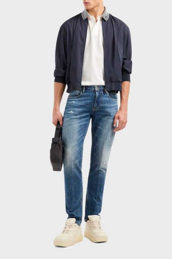 Emporio Armani Streç Pamuklu Slim Fit Düşük Bel Dar Paça Jeans Erkek Kot Pantolon EM000121 AF13281 MB002 LACİVERT - 1