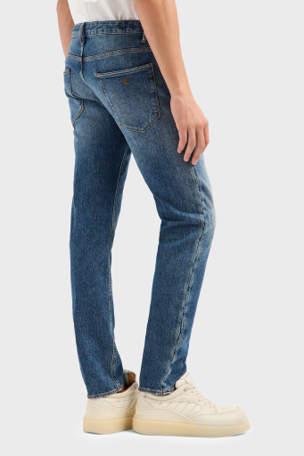 Emporio Armani Streç Pamuklu Slim Fit Düşük Bel Dar Paça Jeans Erkek Kot Pantolon EM000121 AF13281 MB002 LACİVERT - 3