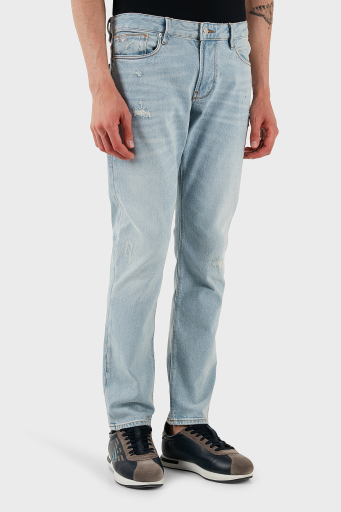 Emporio Armani Streç Pamuklu Slim Fit Düşük Bel Dar Paça Jeans Erkek Kot Pantolon EM000121 AF13281 MB003 AÇIK MAVİ - 2