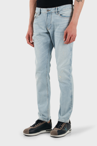 Emporio Armani Streç Pamuklu Slim Fit Düşük Bel Dar Paça Jeans Erkek Kot Pantolon EM000121 AF13281 MB003 AÇIK MAVİ - 3