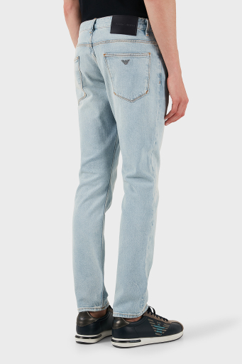 Emporio Armani Streç Pamuklu Slim Fit Düşük Bel Dar Paça Jeans Erkek Kot Pantolon EM000121 AF13281 MB003 AÇIK MAVİ - 5