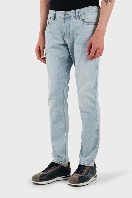 Emporio Armani Streç Pamuklu Slim Fit Düşük Bel Dar Paça Jeans Erkek Kot Pantolon EM000121 AF13281 MB003 AÇIK MAVİ - 8