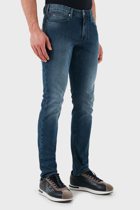 Emporio Armani Streç Pamuklu Slim Fit Normal Bel Düz Paça Jeans Erkek Kot Pantolon EM000121 AF14121 MB002 LACİVERT - 3
