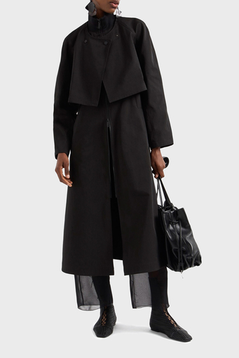 Emporio Armani Su İtici Regular Fit Çift Kullanımlı Uzun Bayan Trençkot EW000638 AF12646 UC001 SİYAH - 1